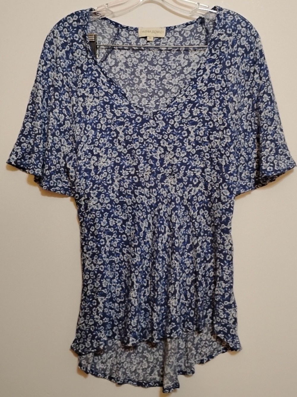 Cynthia Rowley Blue Floral V-Neck Boho Blouse Size M - Picture 2 of 9